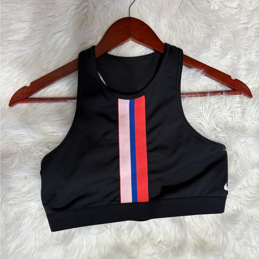 Nike Black Sports Bra with Red and Blue Stripe